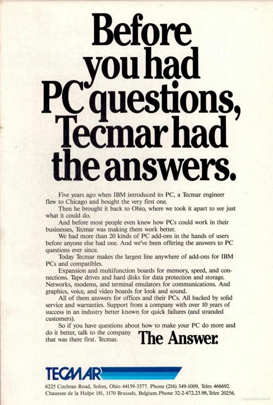 Add: Before you had pc questions, Tecmar had the answers